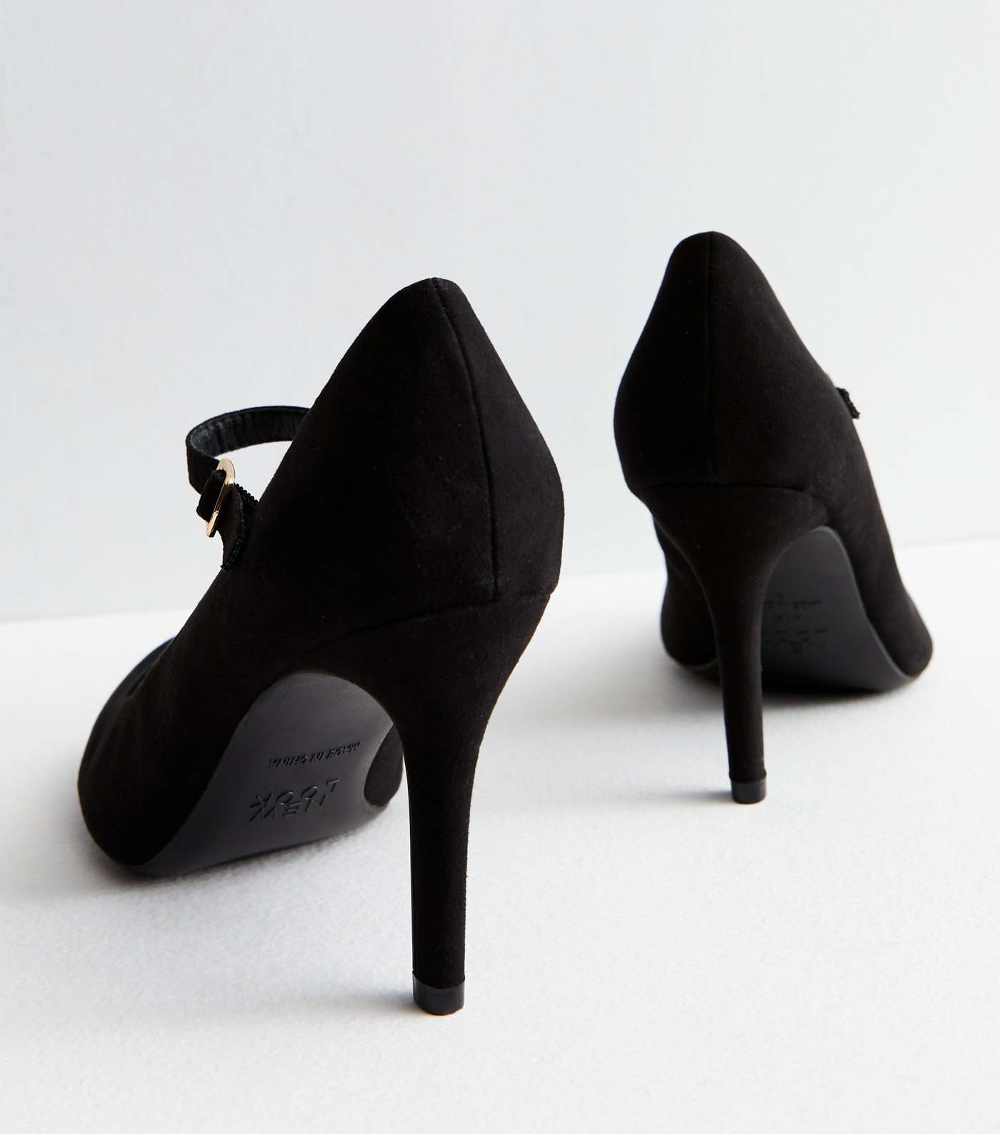 Wide Fit Black Suedette Rounded Stiletto Heel Court Shoes Image 3