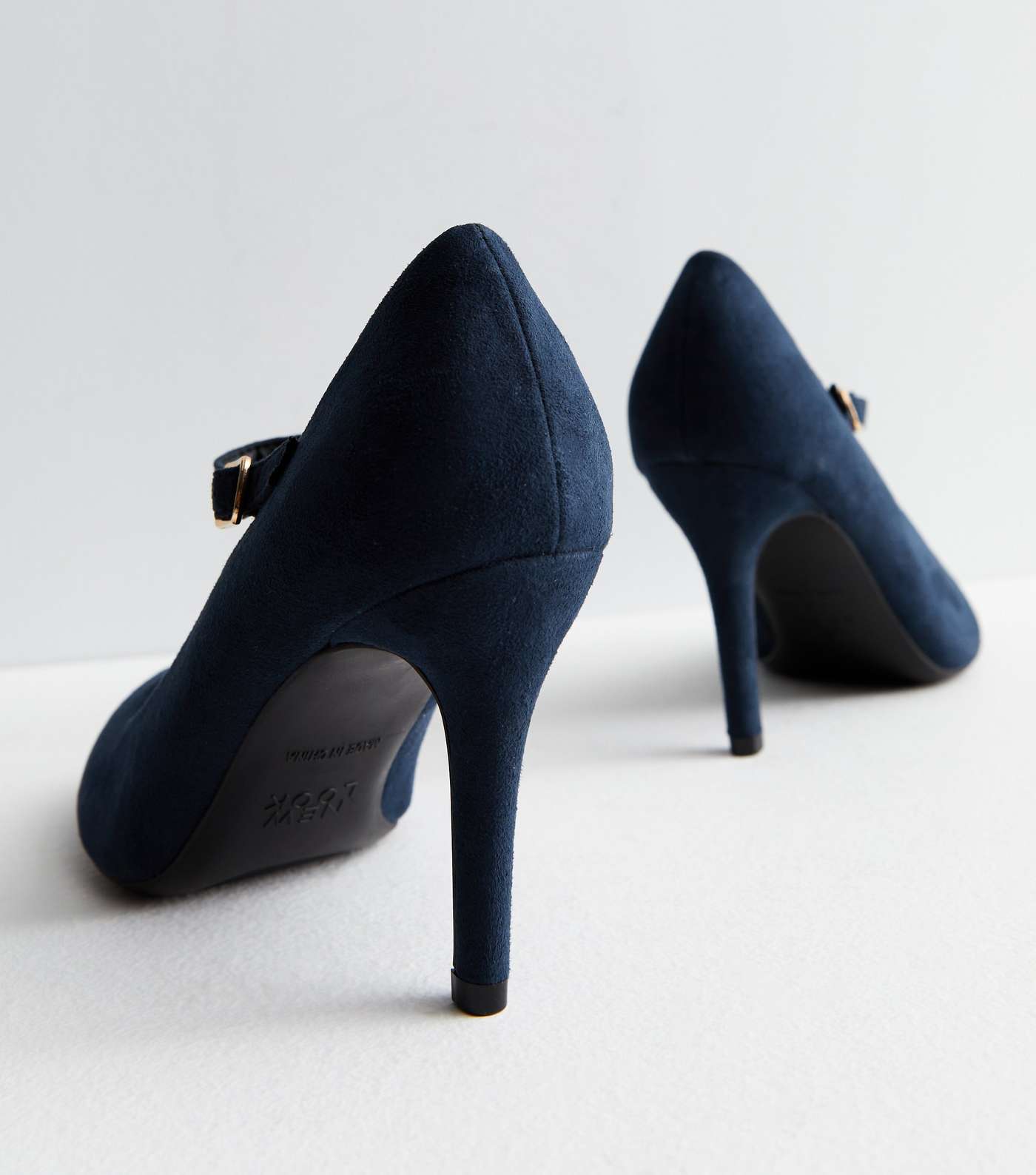 Wide Fit Navy Suedette Rounded Stiletto Heel Court Shoes Image 3