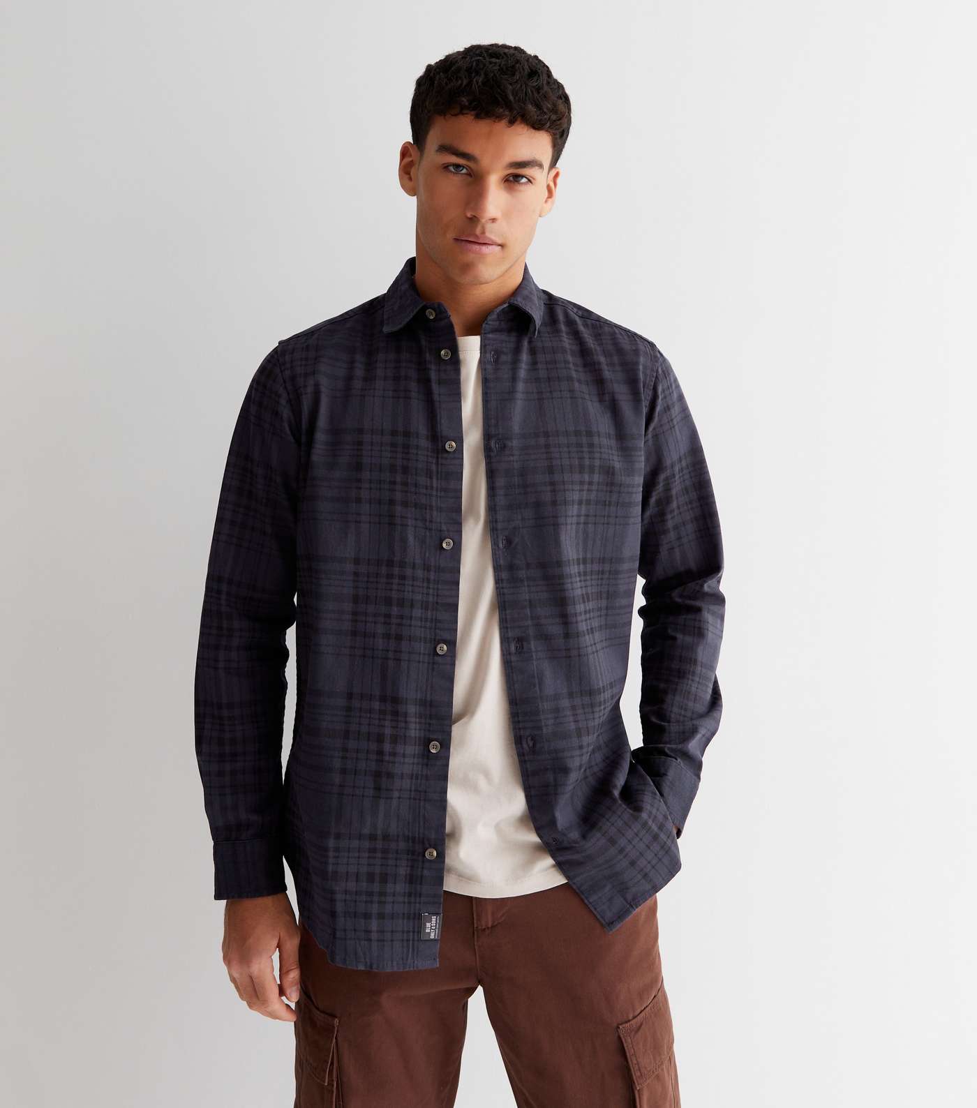 Only & Sons Navy Check Long Sleeve Shirt Image 2
