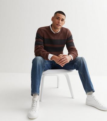 Only & Sons Dark Brown Stripe Chunky Knit Jumper