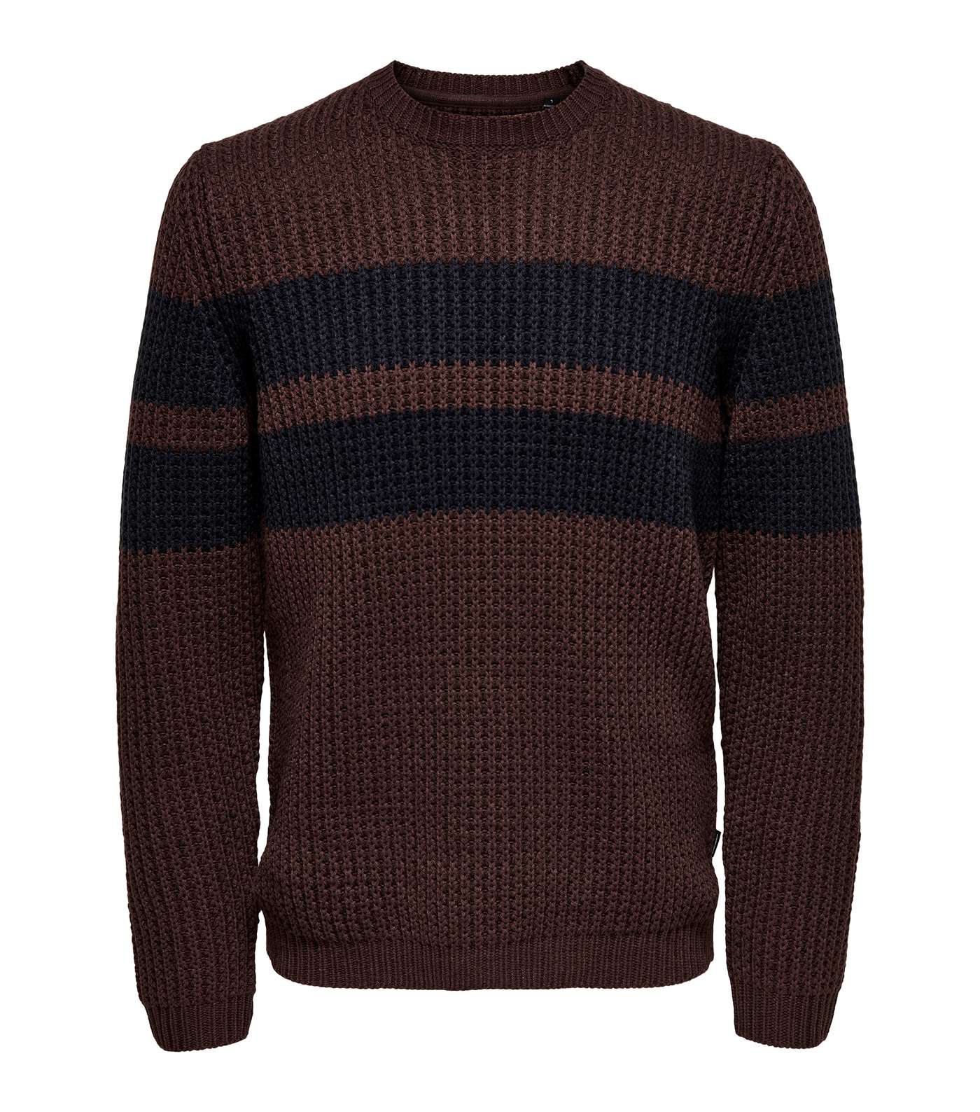 Only & Sons Dark Brown Stripe Chunky Knit Jumper Image 5