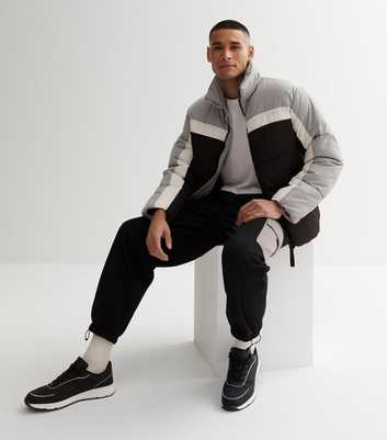 Only & Sons Grey Colour Block High Neck Puffer Jacket