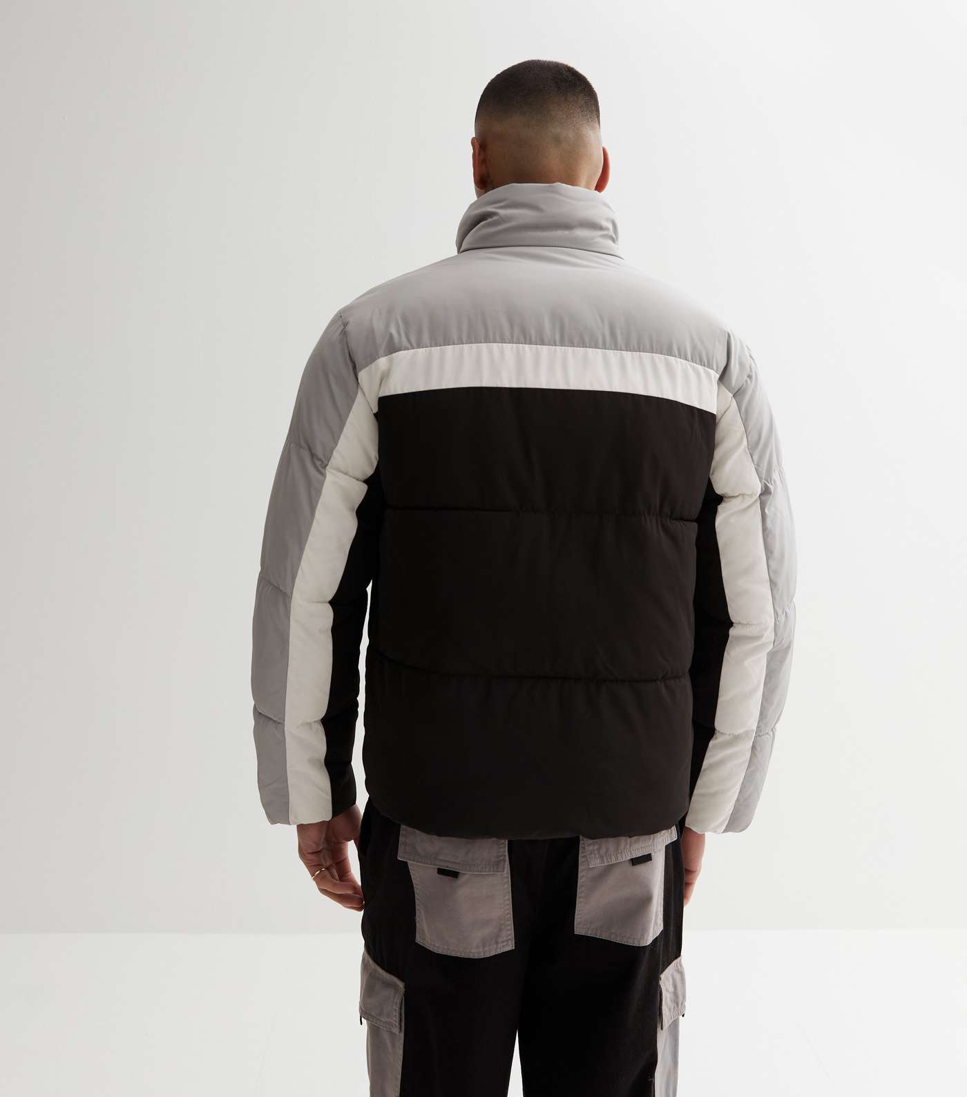 Only & Sons Grey Colour Block High Neck Puffer Jacket Image 4