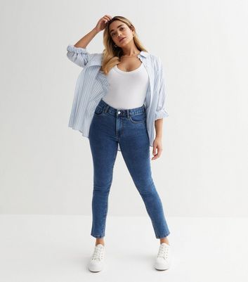 Petite Blue Mid Rise Amie Skinny Jeans | New Look