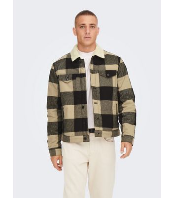 Only & Sons Stone Check Teddy Collar Pocket Front Jacket