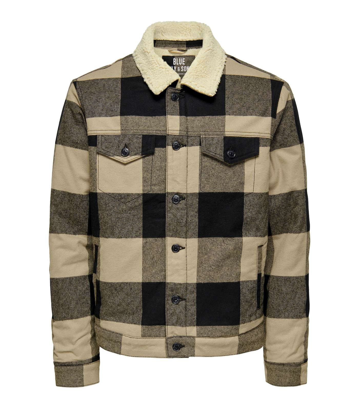 Only & Sons Stone Check Teddy Collar Pocket Front Jacket Image 5