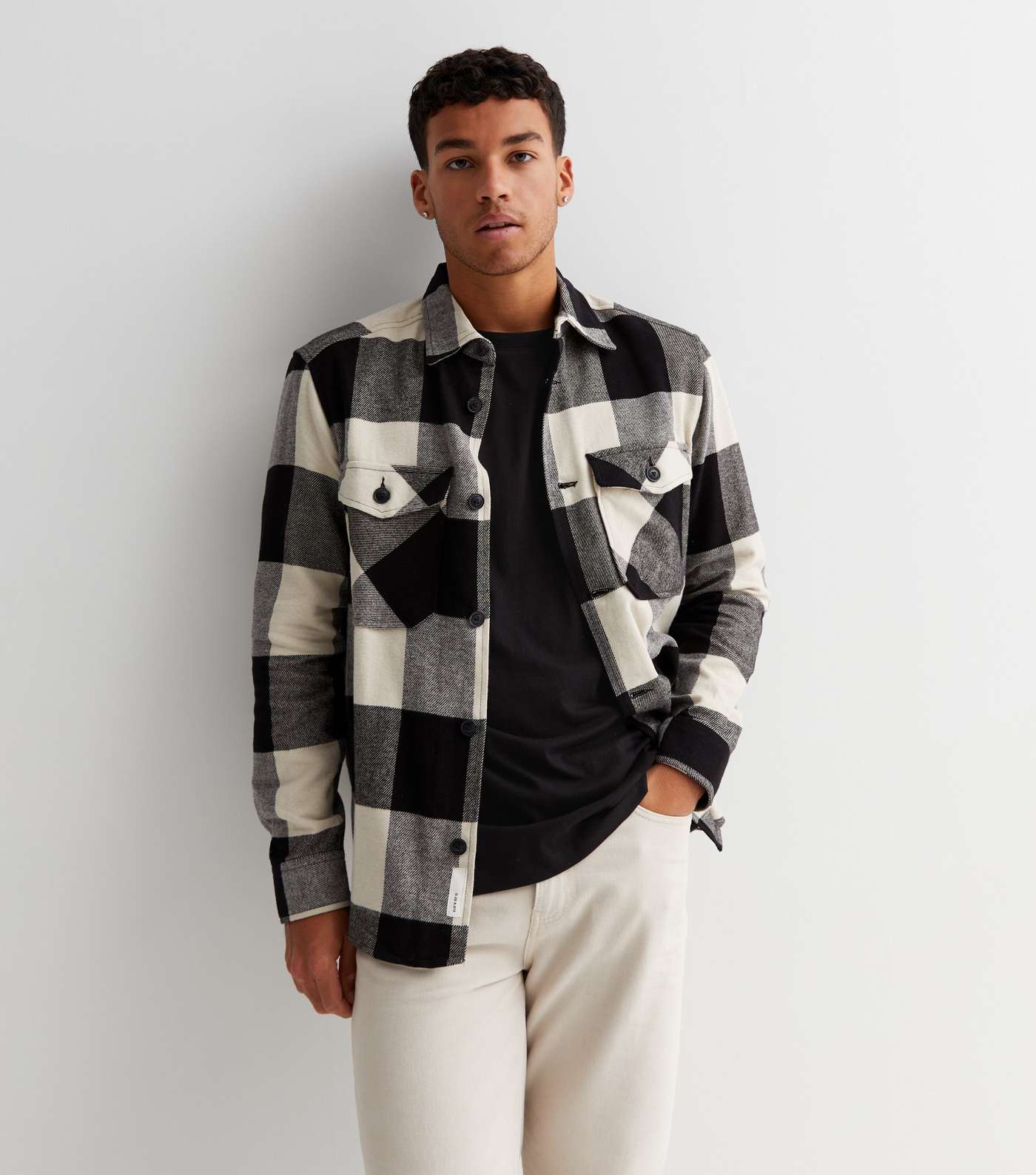 Only & Sons Black Check Cotton Long Sleeve Overshirt Image 3