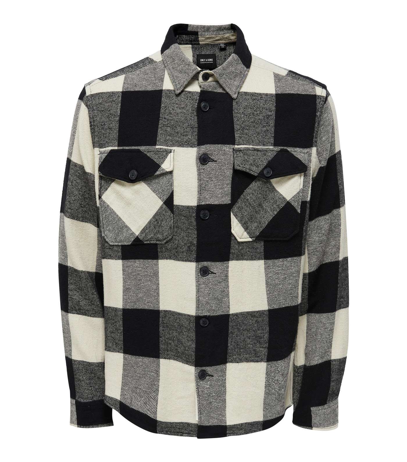 Only & Sons Black Check Cotton Long Sleeve Overshirt Image 5