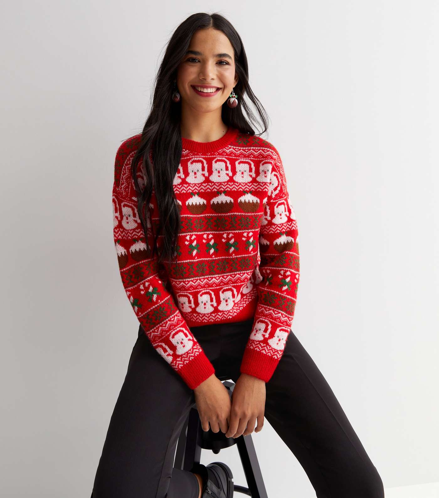 Red Novelty Pattern Knitted Family Jumper