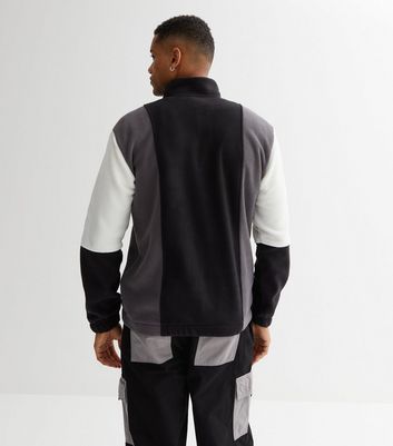 Men's Only & Sons Black High Neck Half Zip Colour Block Fleece New Look
