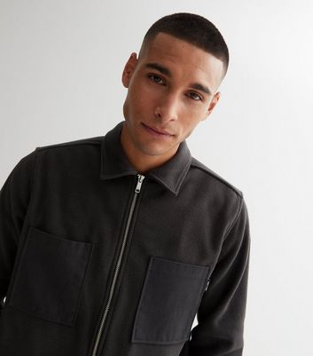 Only & Sons Dark Grey Teddy Fleece Pocket Front Jacket