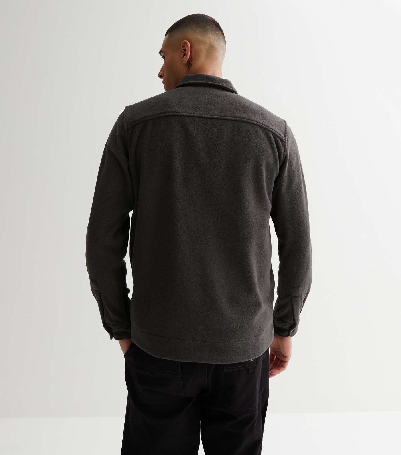 Only & Sons Dark Grey Teddy Fleece Pocket Front Jacket Image 4