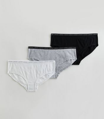 Girls 3 Pack Black Grey and White Logo Short Briefs New Look