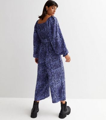 Gini London Blue Leopard Print Crop Jumpsuit New Look