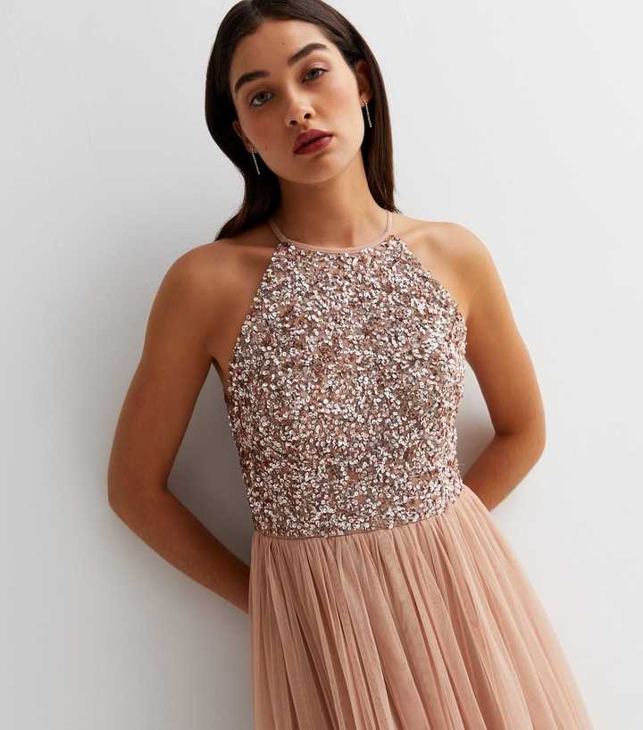 Maya Pink Sequin Halter Maxi Dress