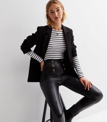 Button Trim Faux Leather Leggings - Latte - Just $4