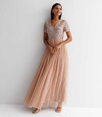 Maya Pink Sequin V Neck Short Sleeve Maxi Dress