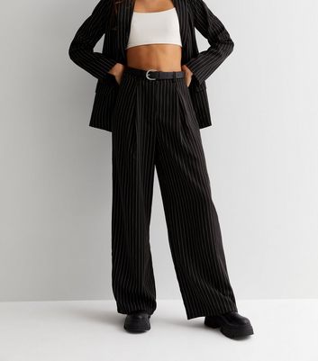 Black pinstripe clearance wide leg trousers