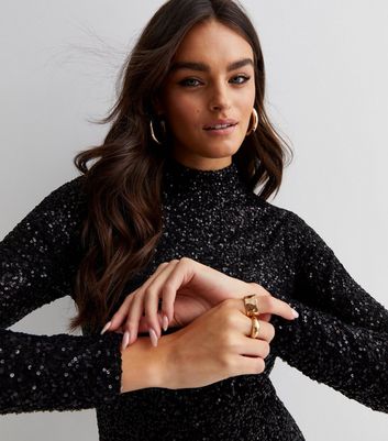 Black sequin shop turtleneck dress