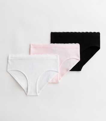 Girls 3 Pack Black Pink and White Lace Trim Seamless Briefs
