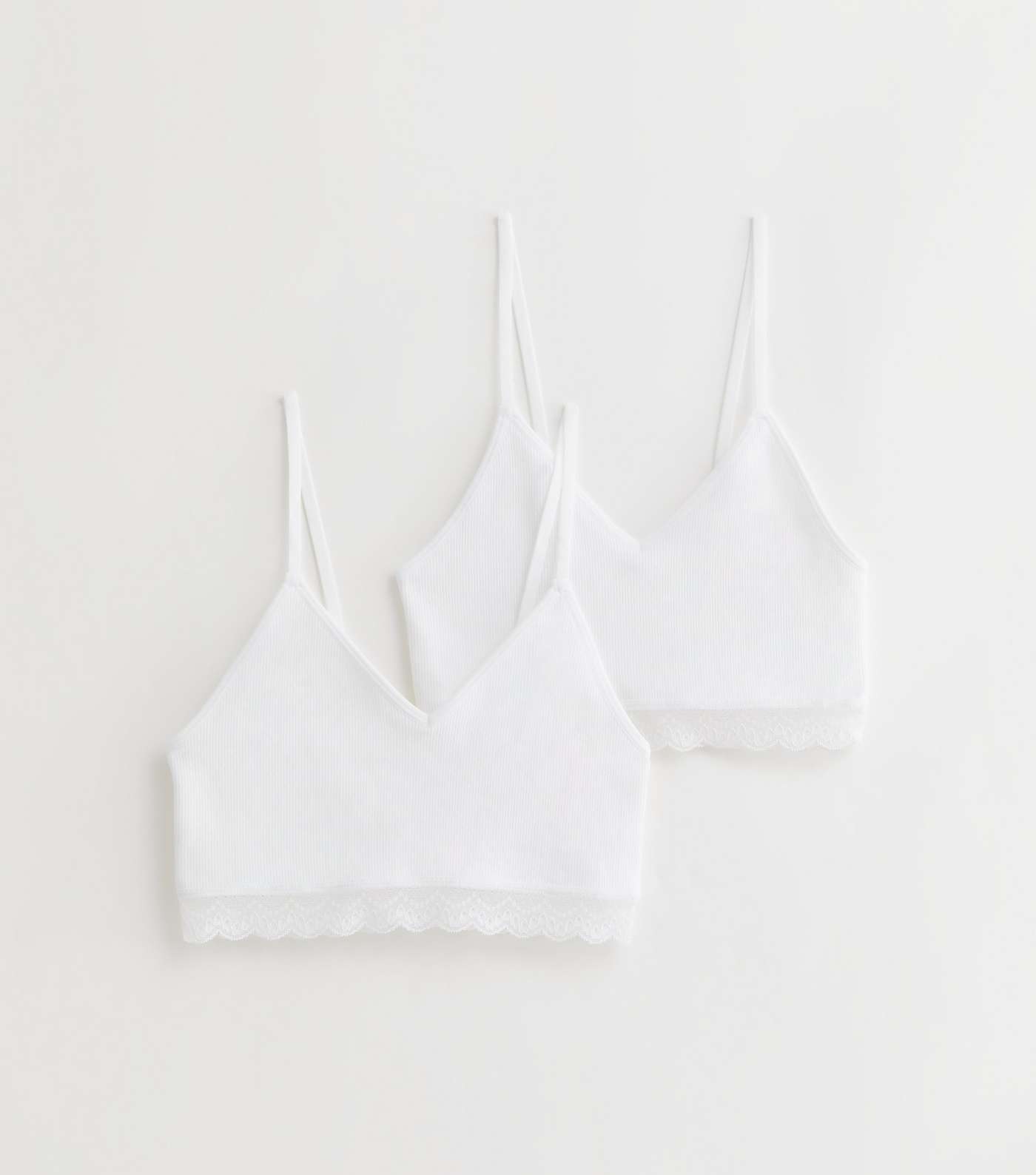 Girls 2 Pack White Lace Trim Crop Tops