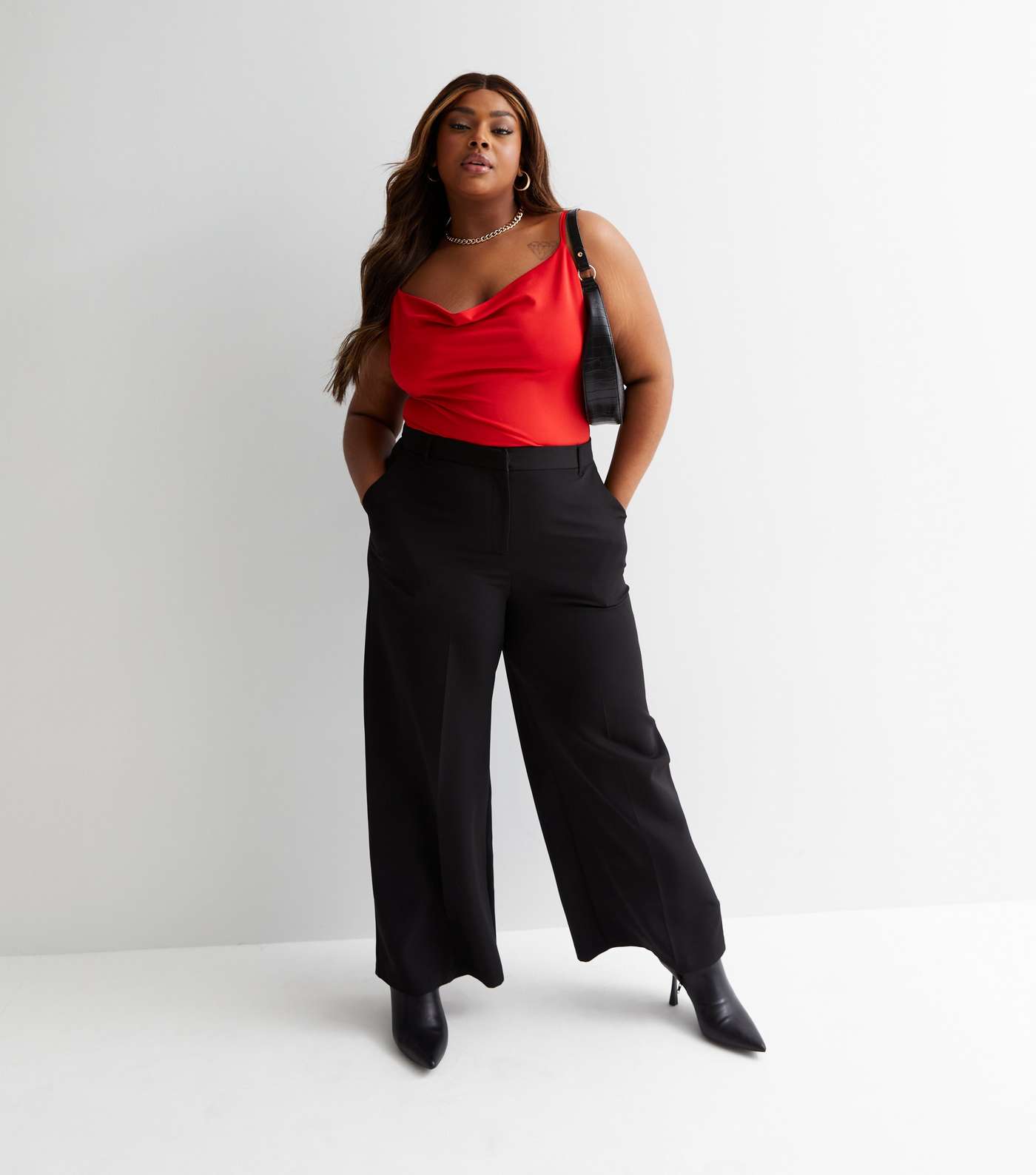 Curves Red Slinky Strappy Cowl Neck Bodysuit Image 3