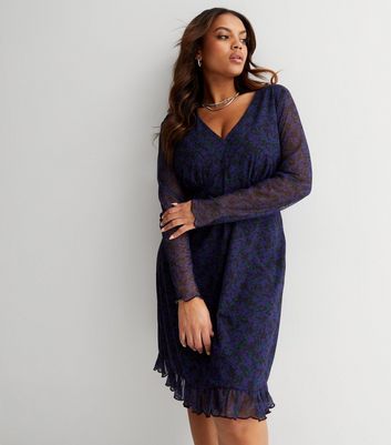 Long sleeve navy blue dress plus size best sale