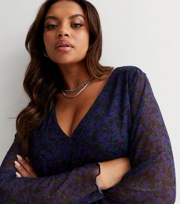 V Neck Long Sleeve Frill Hem Midi Dress 