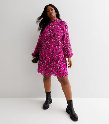 Bright pink leopard print dress sale