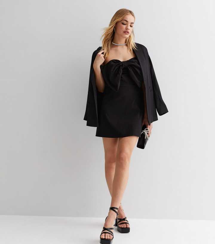 Black Strapless Statement Bow Front Mini Dress | New Look