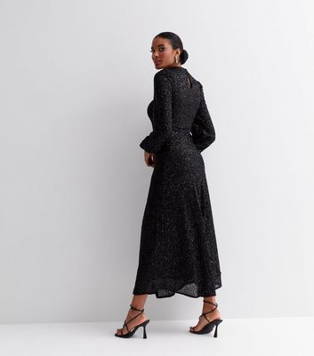 Black sequin long sleeve hotsell midi dress