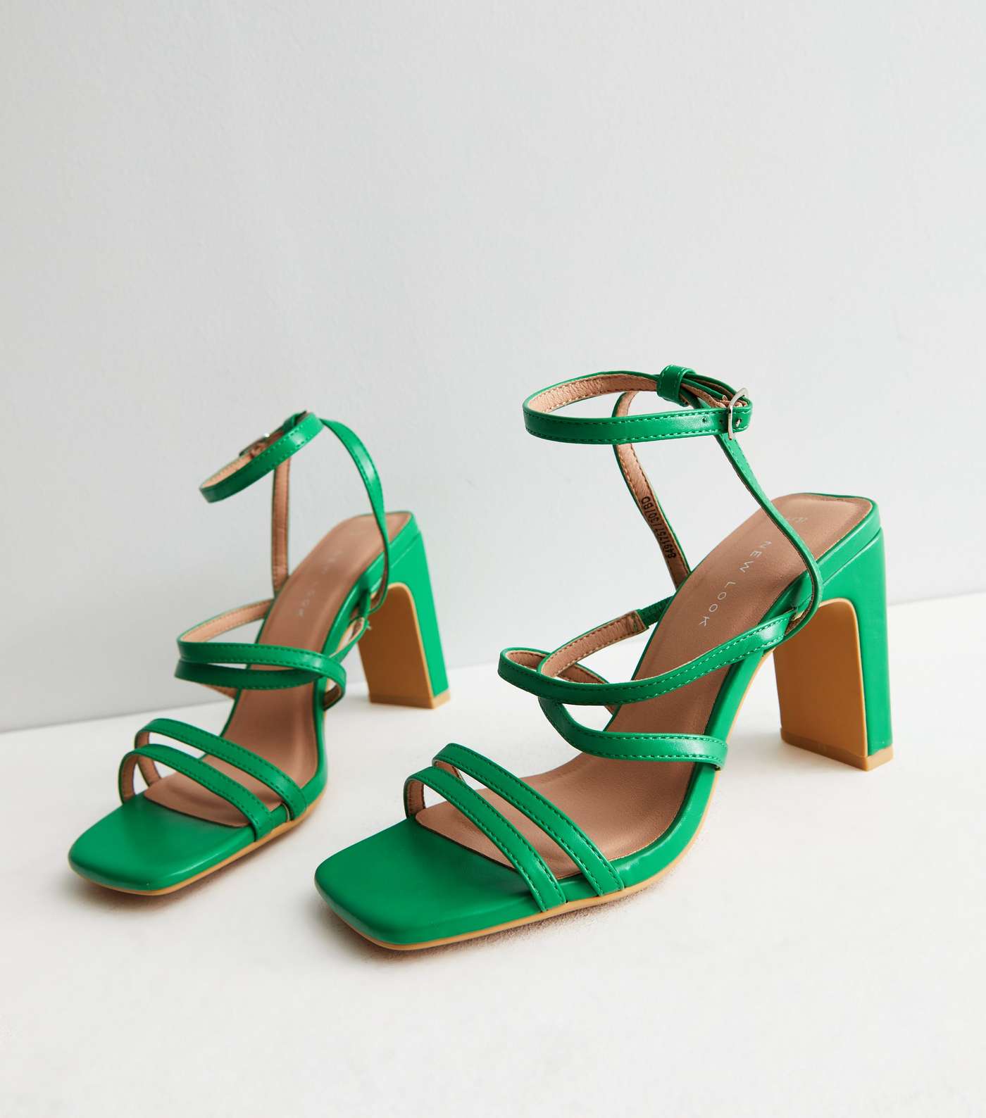 Green Strappy Block Heel Sandals