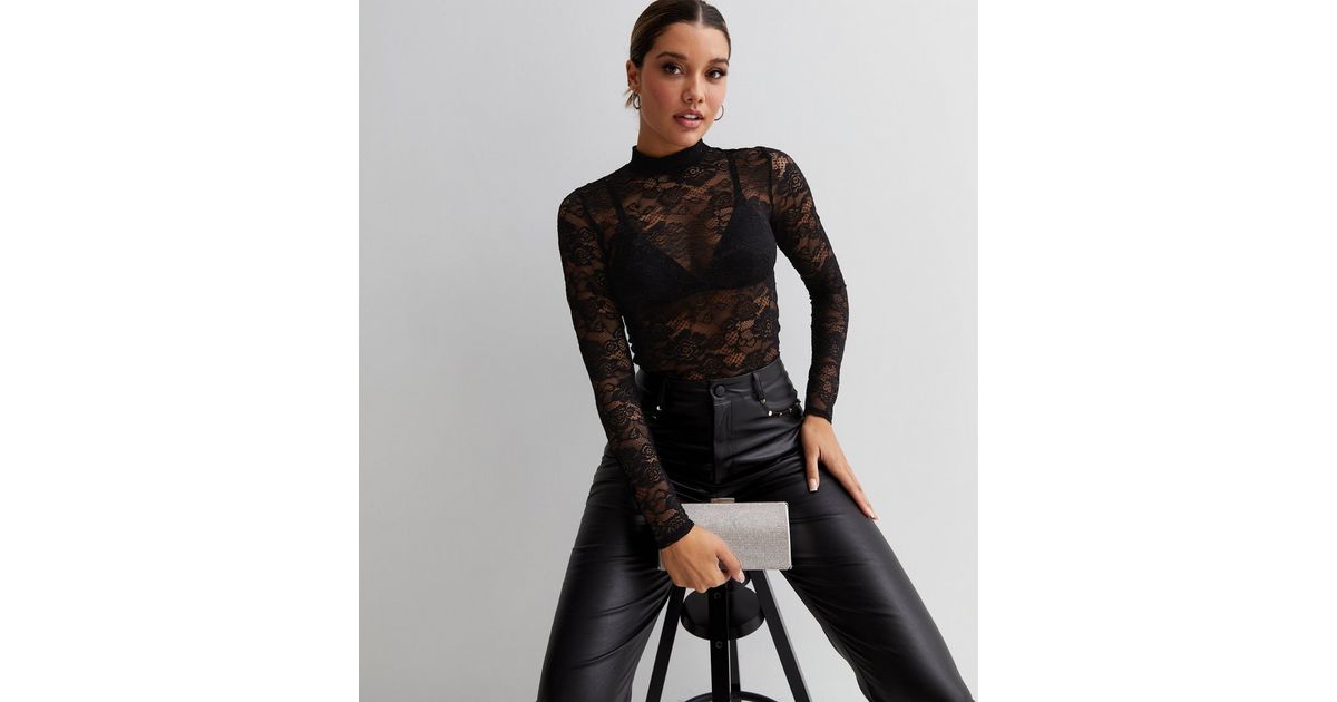 High Neck Lace Top - Black