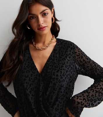 Gini London Black Leopard Print Wrap Bodysuit