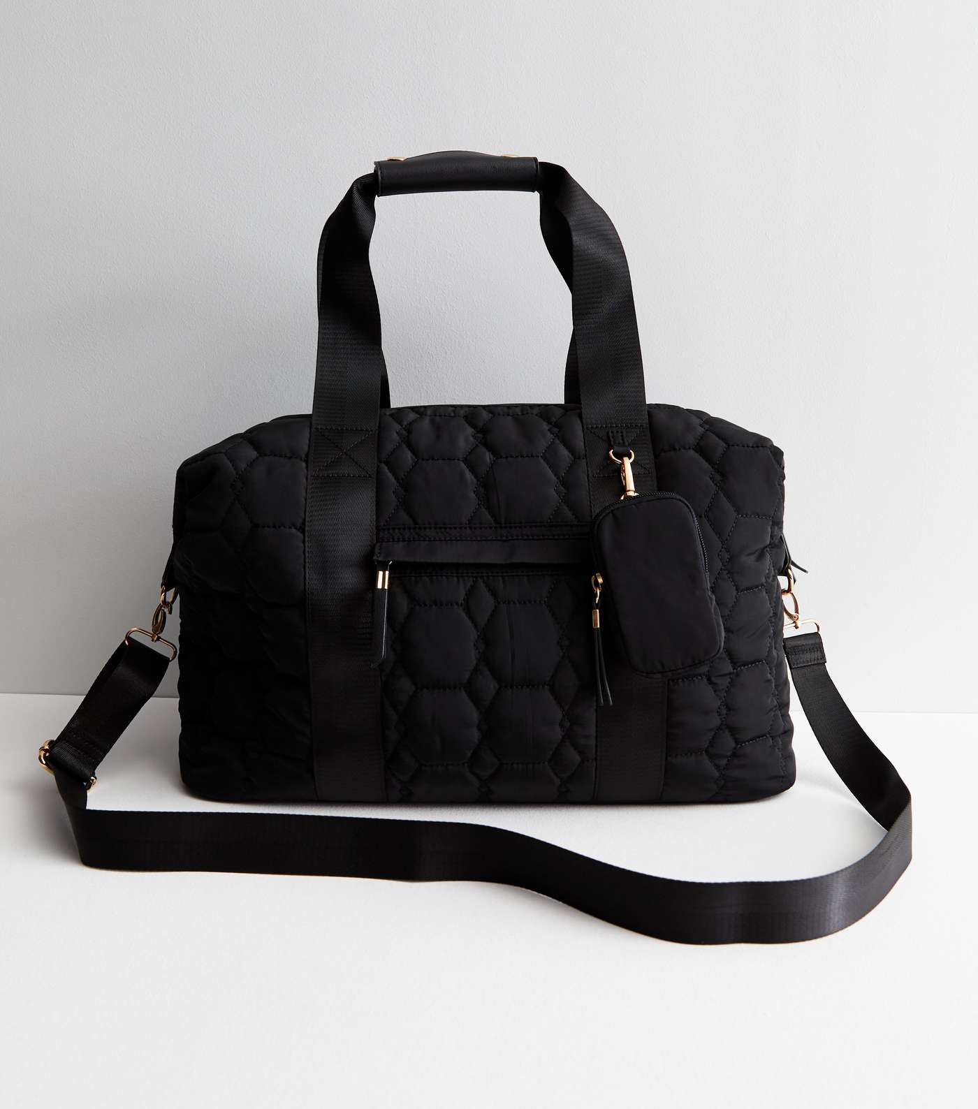 Black Hexagon Shape Nylon Weekender Bag Image 3