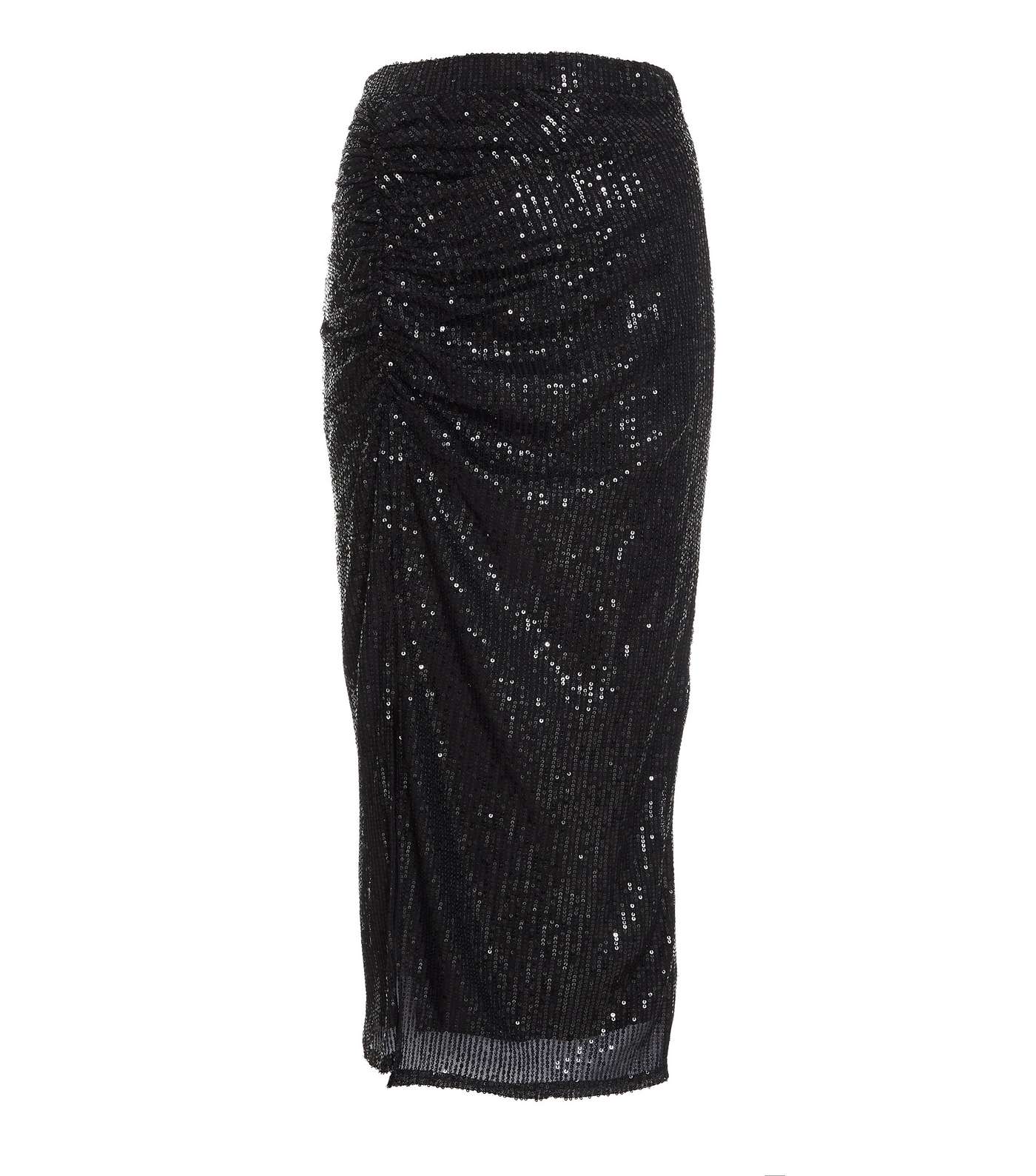 QUIZ Black Sequin High Waist Split Hem Midi Skirt Image 4