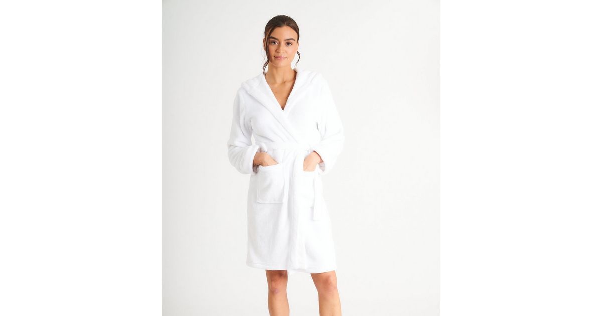 Loungeable White Fleece Hooded Dressing Gown New Look
