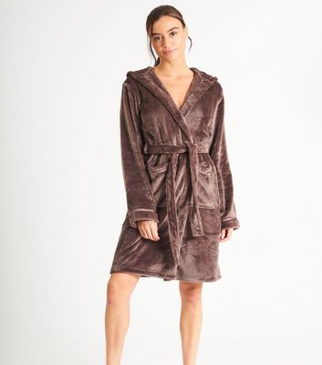 Loungeable Dark Brown Fleece Hooded Dressing Gown