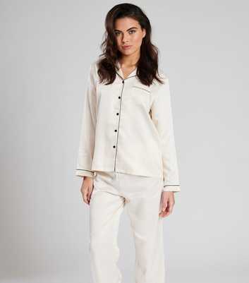 Loungeable Cream Satin Shirt Pyjama Set