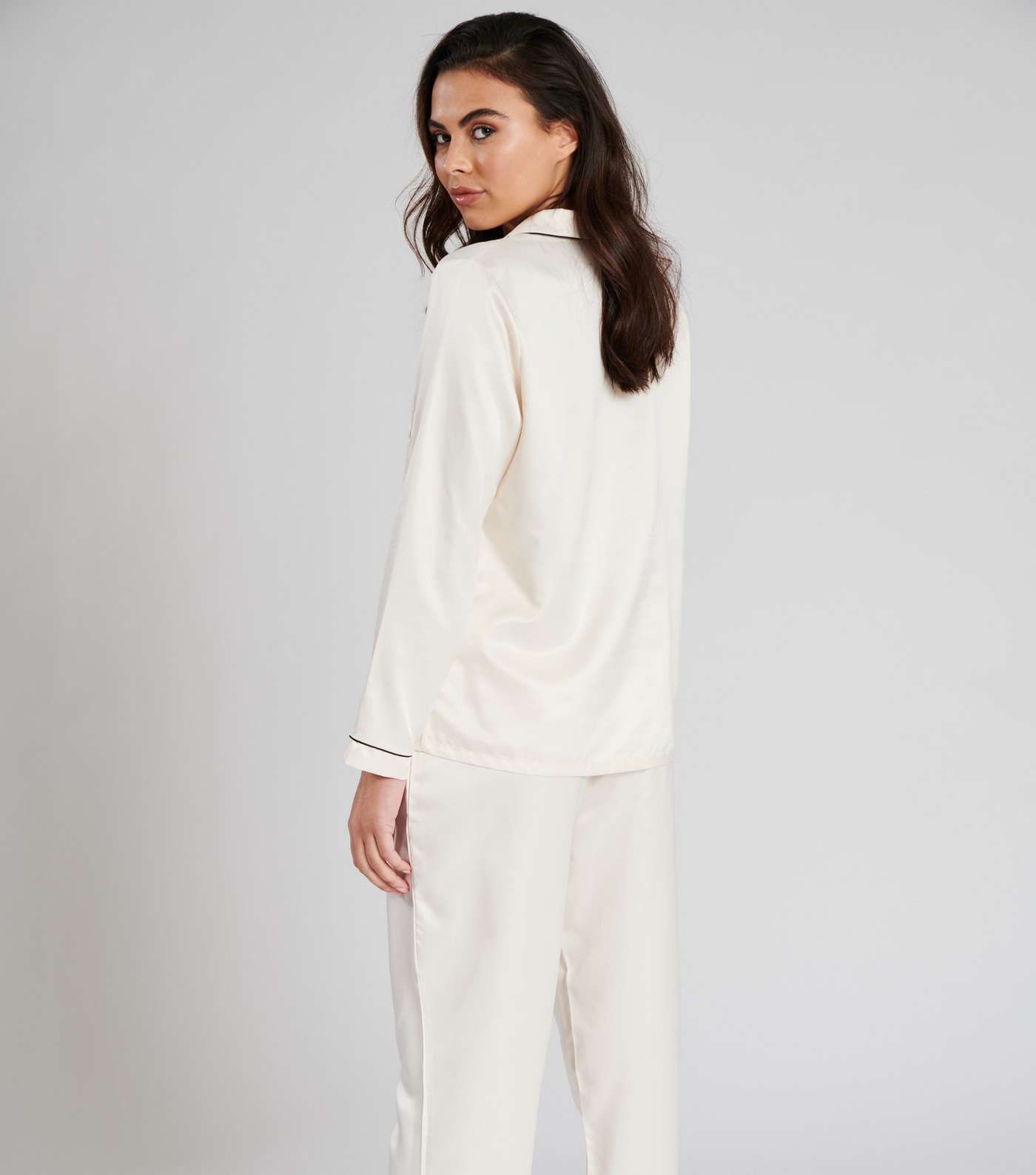 Loungeable Cream Satin Shirt Pyjama Set Image 2