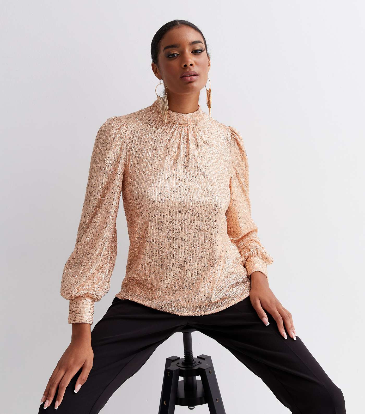 Gini London Pale Pink Sequin Long Sleeve Top