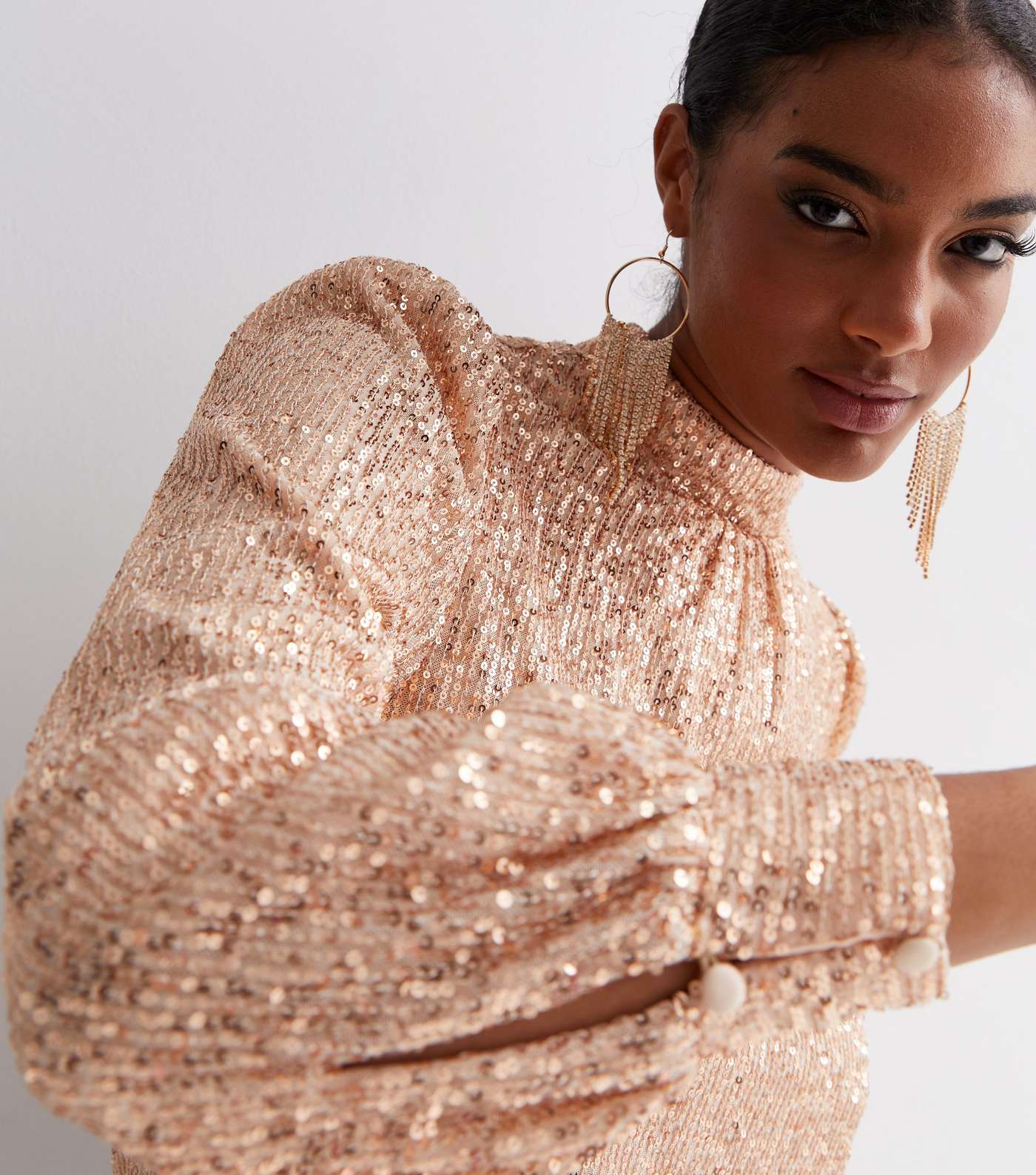 Gini London Pale Pink Sequin Long Sleeve Top Image 3