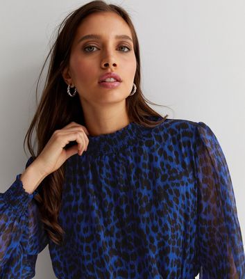 Gini London Blue Leopard Print Chiffon Midi Dress New Look