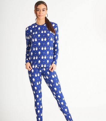 Loungeable Blue Legging Pyjama Set with Penguin Print