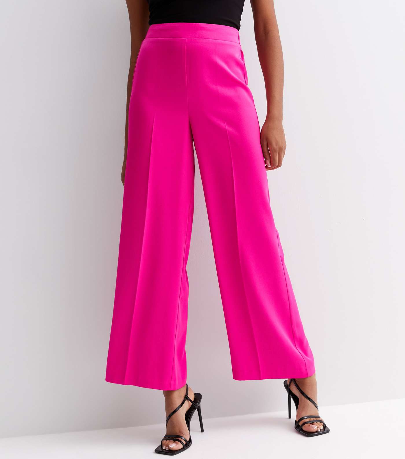 Bright Pink Satin High Waist Wide Leg Trousers Image 2