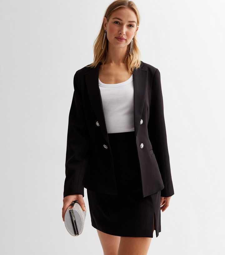 Black Diamanté Utility Button Blazer
