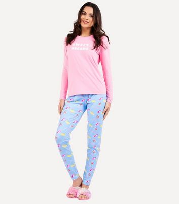 Loungeable Pink Pyjama Set with Sweet Dreams Logo New Look