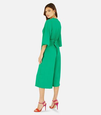 Mela Green Wrap Wide Leg Crop Jumpsuit New Look