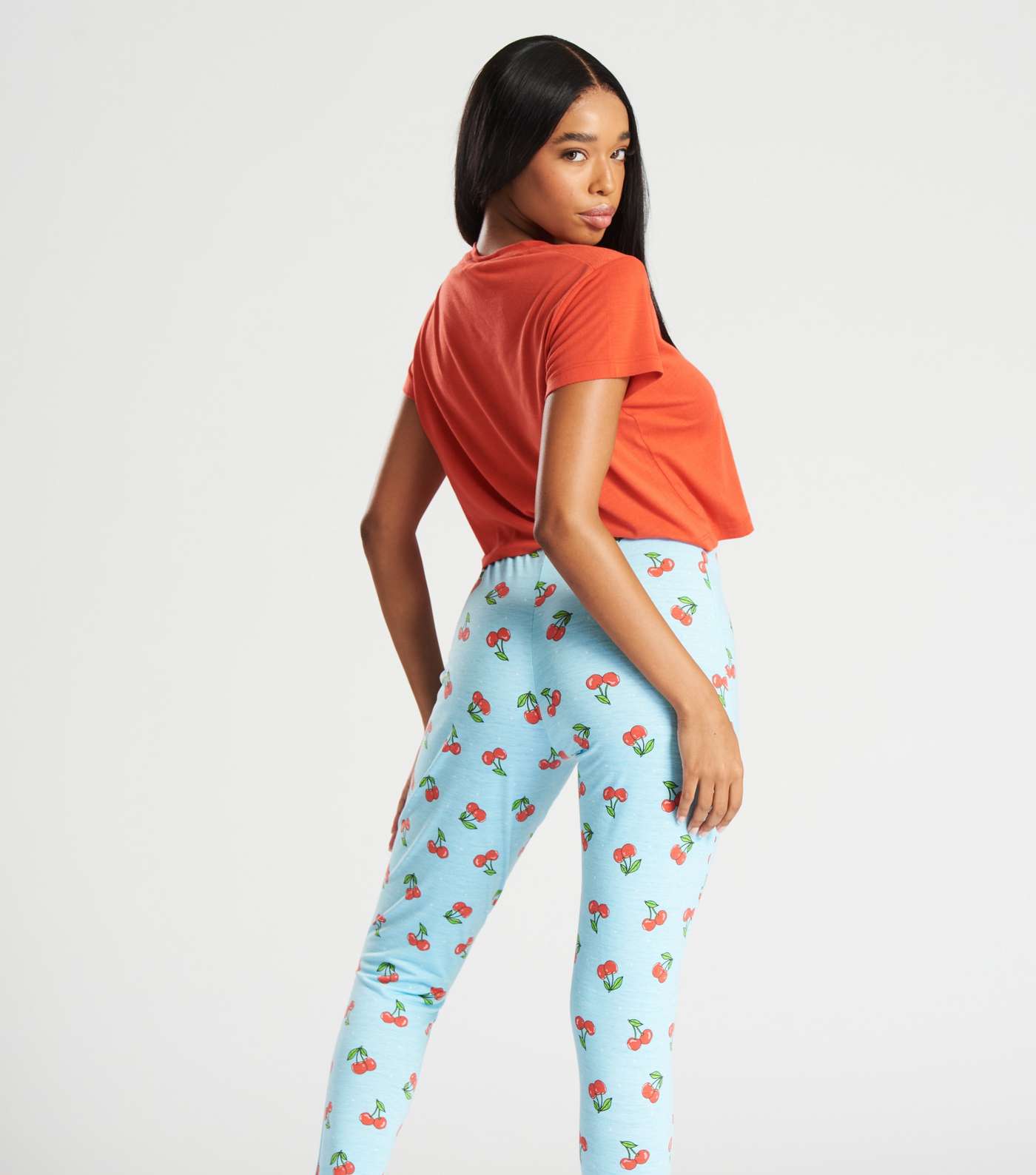 Loungeable Red Legging Pyjama Set with Cherry Print Image 2