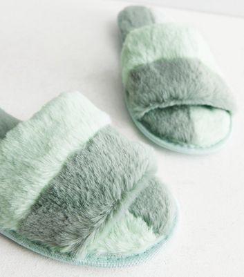 mint green fluffy slippers